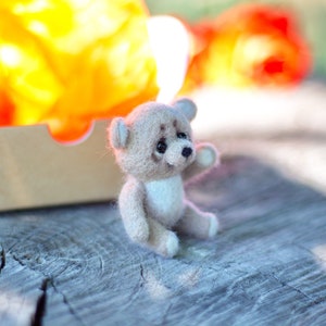 Felted mini teddy bear. Blythe friend. Collectible wool toys.