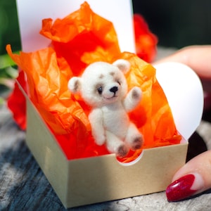 Miniature teddy bear made of felt. Blythe friend. Collectible woolen toys.