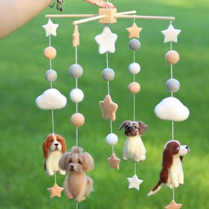 Customized Felted Baby Mobile with Dogs, Personalized Pet Portrait Nursery Mobile, Felt Animals Crib Mobile, Baby Shower Gift
