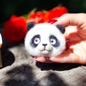 Wool brooch little Panda. Needle felted brooch. Natural wool brooch.