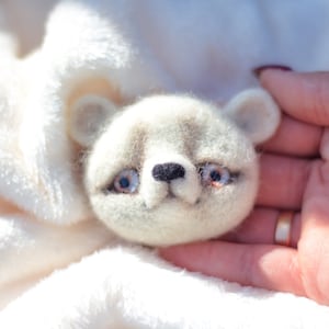 Wool brooch polar bear. Needle felted brooch. Natural wool brooch.