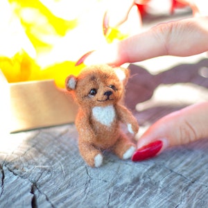 Felted mini teddy bear. Blythe friend. Collectible wool toys.