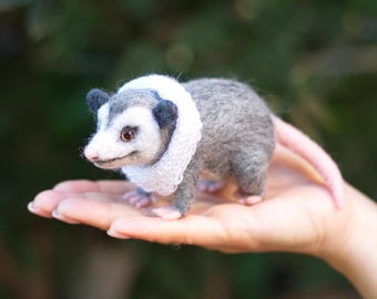 Needle felt toy Little opossum. Felt sculptures. Eco-friendly toy. Felt gift.