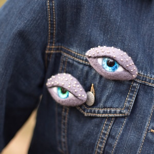 Woolen brooches Eyes. Needle felting technique. A gift for her and him.