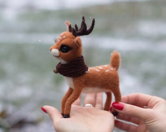 Needle felted toy deer . Felt sculpture deer. Eco friendly toy.