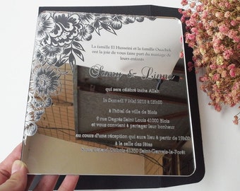 Custom Acrylic Wedding Invitation, Gold Mirror Invitation, Silver Mirror Invitation, Laser Engraved Letters