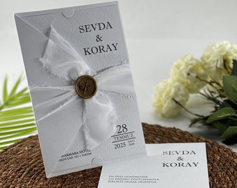 Luxury Wedding Invitation: Embossed Card with Wax Seal & Ribbon