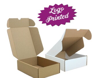 May include: Two open cardboard boxes, one brown and one white, with the text "Logo Printed" in a purple starburst. The boxes are 12x9x4 cm / 4.72x3.54x1.57 inches.