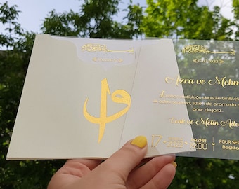 Gold Foil Islamic Wedding Invitation: Clear Acrylic Card