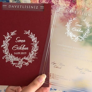 Frosted Acrylic Wedding Invitation: Gold Monogram, Red Envelope image 5