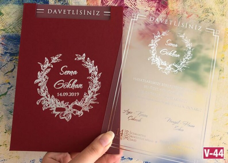 Frosted Acrylic Wedding Invitation: Gold Monogram, Red Envelope image 5
