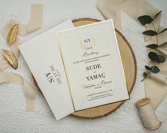 Gold Foil Wedding Invitations: Modern Cream Ivory Design