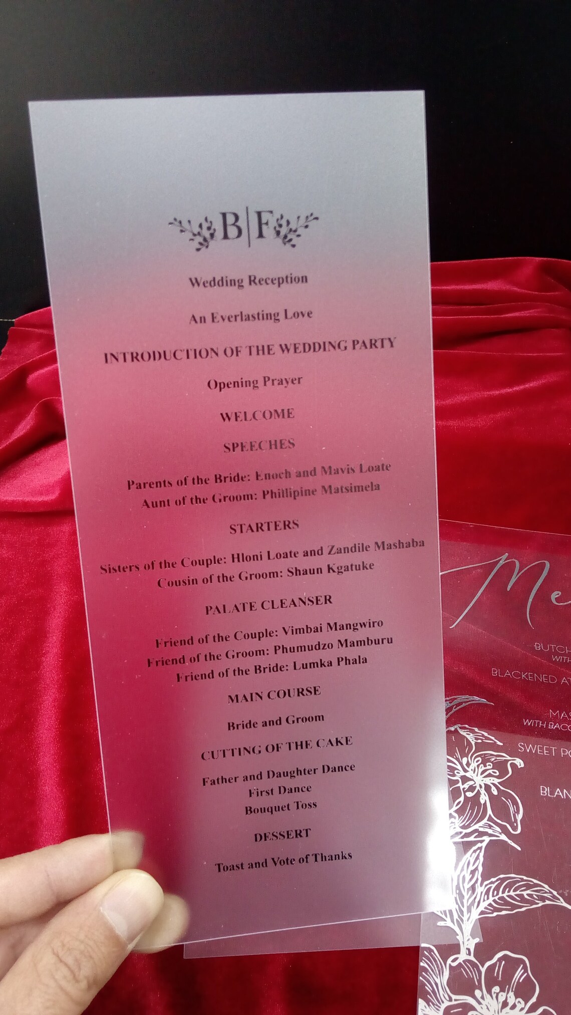 Acrylic Menu Card Wedding Menu Acrylic Wedding Detail Card Etsy