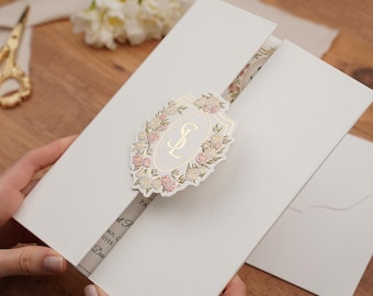 Gold Foil Monogram Wedding Invitation: Custom Foldable Card with RSVP
