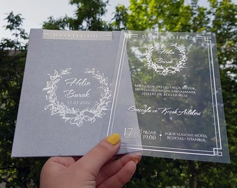 Monogram Acrylic Wedding Invitations: Clear Minimalist Design