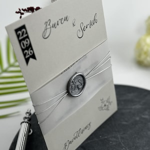 Convite de casamento, Envoltório de velino, Convite com cartão RSVP, Convite com selo de cera, Convite personalizado