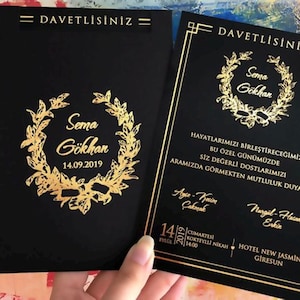 Schwarze Acryl Hochzeitseinladung, schwarzer Umschlag, Gold Monogramm, Gold Silberfolie Einladung, Hochzeitseinladung, schwarze Karte Einladung