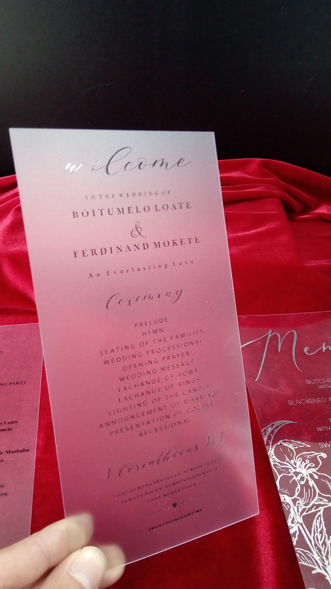 Acrylic Menu Card Wedding Menu Acrylic Wedding Detail Card Etsy