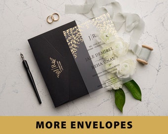 Frosted Acrylic Wedding Invitation: Gold Foil, Clear Elegant Design