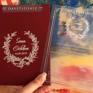 Frosted Acrylic Wedding Invitation: Gold Monogram, Red Envelope image 4