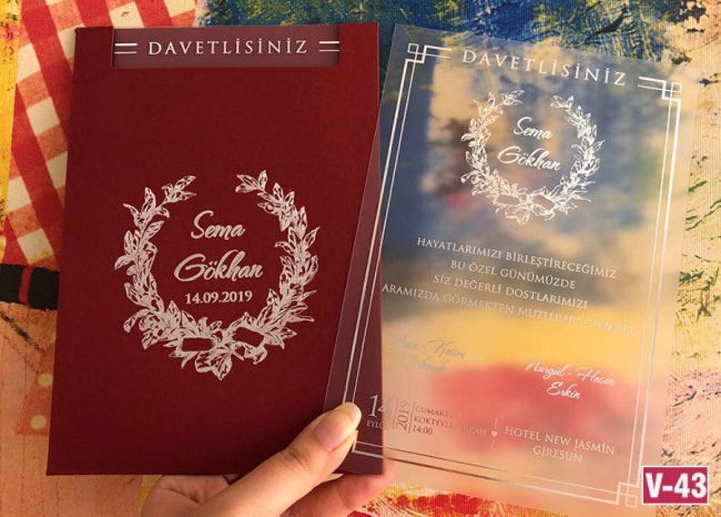 Frosted Acrylic Wedding Invitation: Gold Monogram, Red Envelope image 4