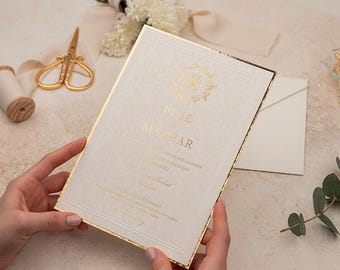 Gold Foil Wedding Invitations: Cream Ivory Card with Envelope
