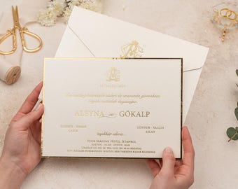 Gold Foil Wedding Invitations: Modern Ivory & Cream Design