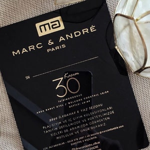 Black Acrylic Invitation with Gold Foil Printing