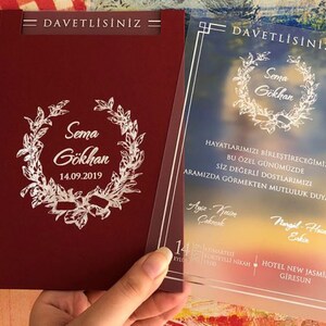 Frosted Acrylic Wedding Invitation: Gold Monogram, Red Envelope image 6