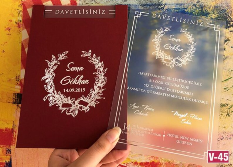 Frosted Acrylic Wedding Invitation: Gold Monogram, Red Envelope image 6