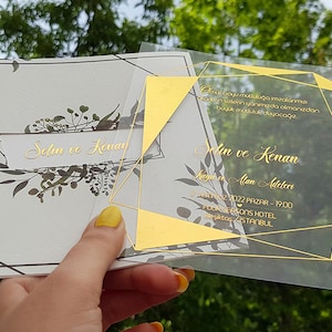 Clear Acrylic Wedding Invitation, Luxury Floral Envelope, Wedding Invitation, Birthday invitation, Quinceañera, Gold foil invitation