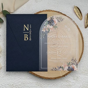 Acrylic Wedding Invitation, Floral Wedding Invitation, Birthday invitation, Quinceañera, Gold foil invitation, Clear invitation