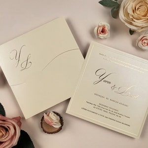 Goldfolie Hochzeitseinladung, Luxushochzeitseinladung, Glänzender Papierumschlag, Hochzeitskarten, quadratischer Umschlag, Einladungskarte Gold