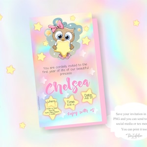 De Uitnodiging van de uil, de uitnodiging van de uilpartij, de partij van de uilverjaardag, roze uiluitnodiging, leuke uilpartij, uil eerste verjaardag