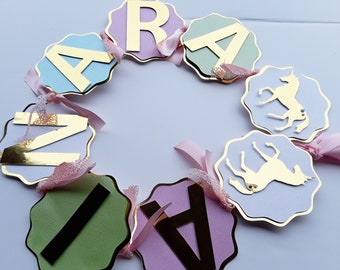 Banner de cumpleaños de unicornio arcoíris: guirnalda de fiesta personalizada