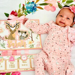 Forest Animals Hospital Segno di benvenuto, annuncio del bambino, segno di statistiche del bambino, segno di nascita appena nato, nuovo segno di arrivo del bambino, segno doccia bambino