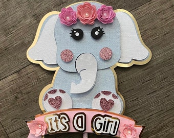 Elephant Cake Topper: Pink Floral Baby Shower Decor