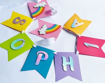 Rainbow Birthday Banner: Custom Name, Colorful Party Garland