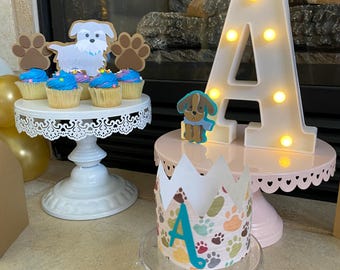 Paw Print Dog Birthday Banner, Pet Party Decor