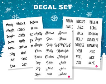 Christmas decal,Ornament decal,Christmas words,Christmas vinyl,decal for glass,xmas decal,christmas ball,ornamentdecal set,decor word decal