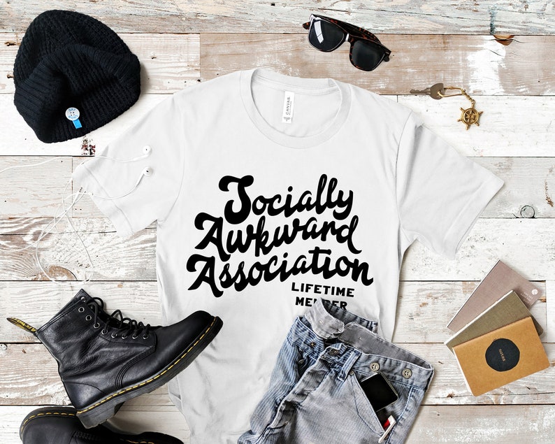 Socially Awkward Association Lifetime Member Bella Canvas 3001 Cute Introvert Yellow Tshirt T-shirt Shirt Adult sizes Short Sleeve Shirt