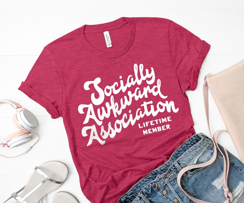 Socially Awkward Association Lifetime Member Bella Canvas 3001 Cute Introvert Yellow Tshirt T-shirt Shirt Adult sizes Short Sleeve Shirt