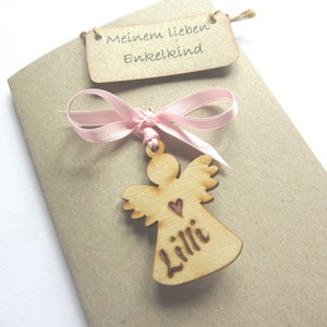 Meinem lieben Enkelkind - Karte zur Geburt/Taufe - mit Schutzengel - personalisiert - Lilli - Gravur - Brandmalerei