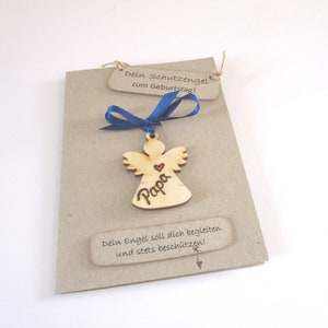 Birthday card with guardian angel - 3 D card - dad - engraving - personalized - engraving - pyrography - lucky charm