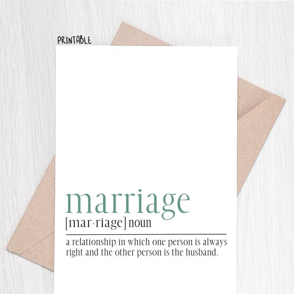 PRINTABLE - Funny Anniversary Card - Marriage Definition Card