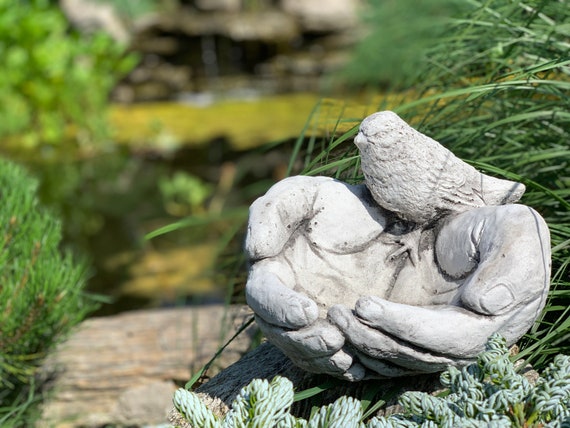 Art deco bird bath feeder solid cast stone garden ornament statue decor