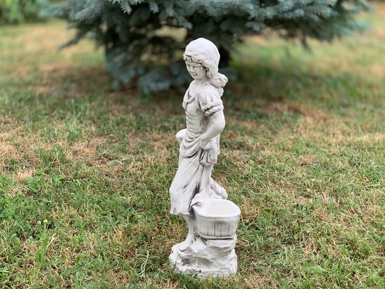 Girl With Baskets Concrete Girl With Baskets Statue Outdoor Etsy