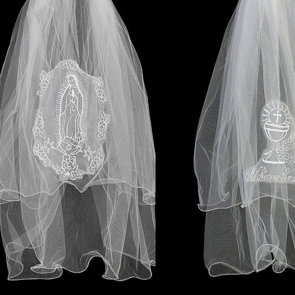 USA Made | Handmade First Communion Veil | Our Lady of Guadalupe Veil | Mi Primera Cross | Cup of Blessing and Sacrament