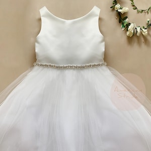 USA Made | Dainty Rhinestone Classic Satin and Tulle Flower Girl Dress | Emma dress