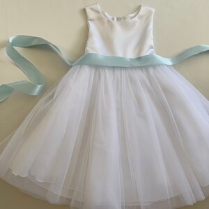 Girls in White Dresses With Blue Satin Sashes Etsy